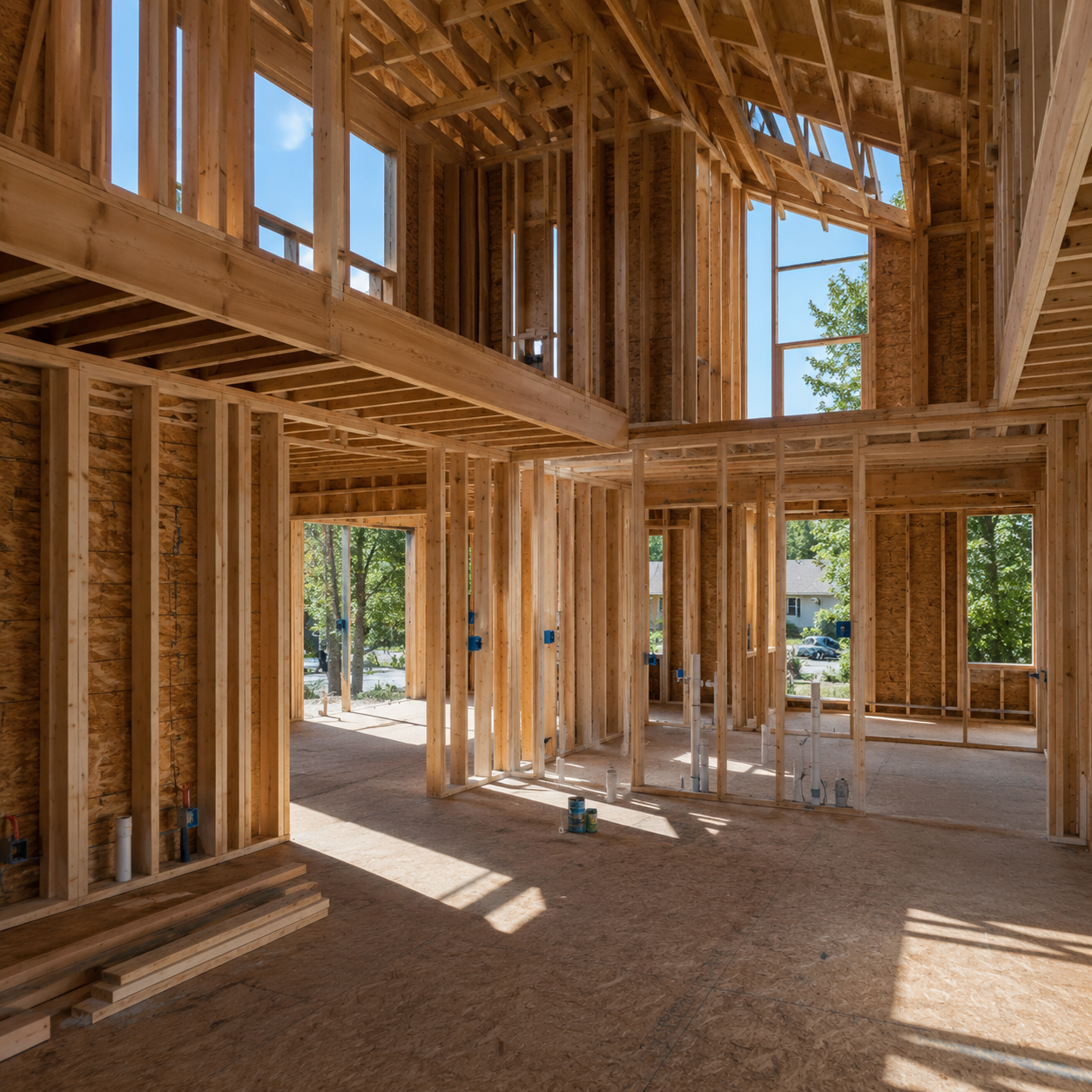 Framing and structural work, exposed wood structure